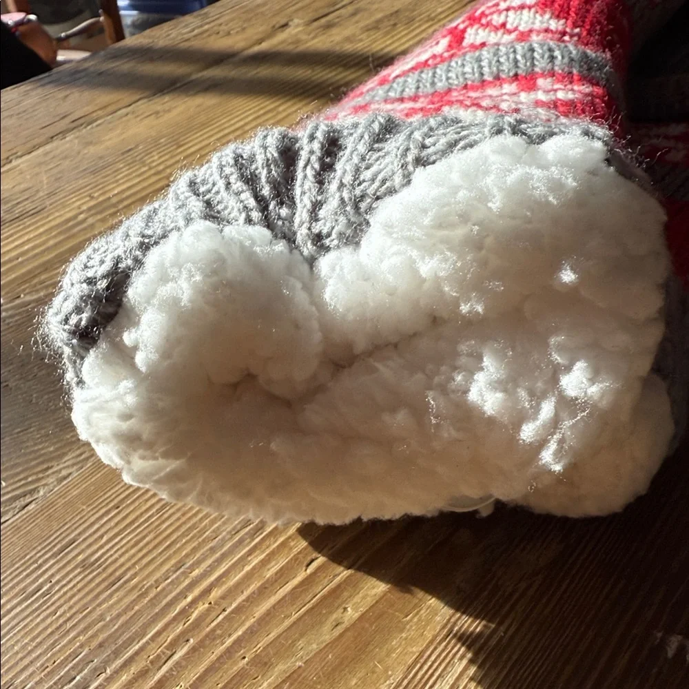 Mixit mouse Sherpa lined Festive Red and Gray Socks